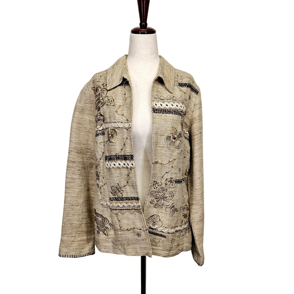 Coldwater Creek Jacket‎ Womens Small Embroidered Linen Blend Boho Floral